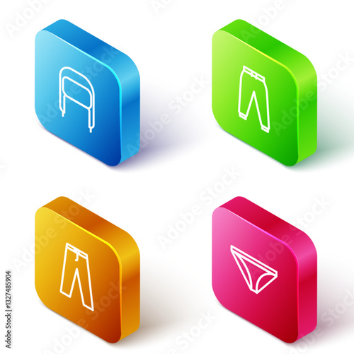 Set Isometric line Winter hat with ear flaps, Sport pants, Pants and Men underpants icon. Vector