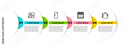 Set line Electric mixer, Refrigerator, Oven and Kettle with handle. Business infographic template. Vector