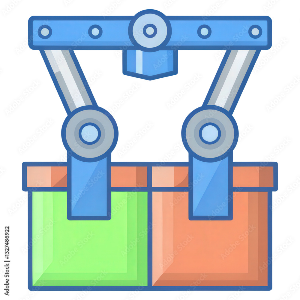 Supply chain optimization, A robotic arm efficiently packaging goods for distribution in a modern industrial setting. Supply chain optimization, A robotic arm efficiently packaging goods for distribution in a modern industrial setting.