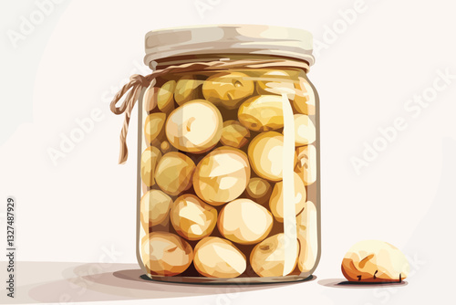 pickled mushrooms in a glass jar vegetable isolated