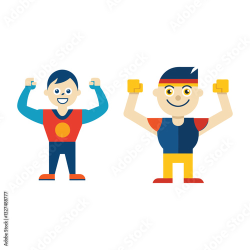 a flat illustration of a man, both arms raised up