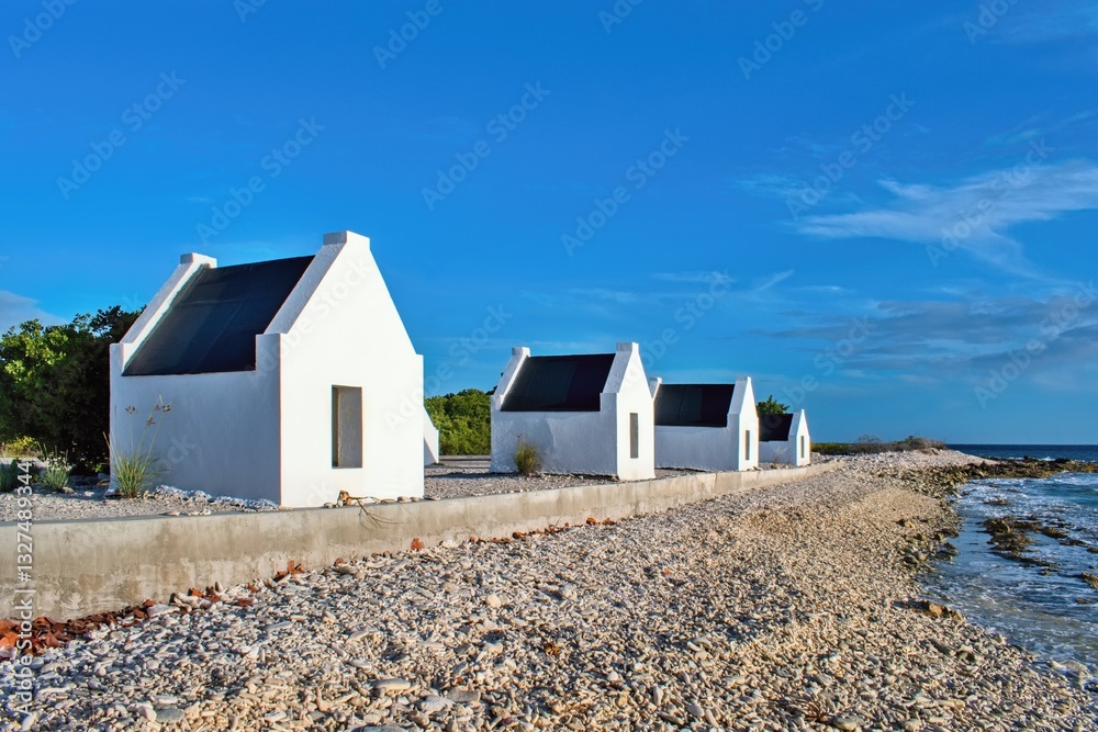 White Slave Huts a historical landmark that honors the legacy of slavery in the Caribbean. Bonaire Island White Slave Huts a historical landmark that honors the legacy of slavery in the Caribbean. Bonaire Island