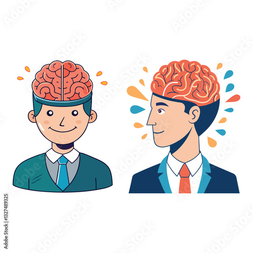 a flat illustration of businessmen with a head doodle