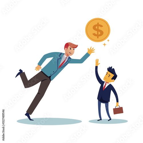 a flat illustration of two men getting money