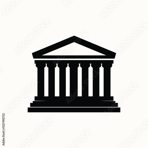Courthouse icon vector  Black bank icon vector  Government building flat vector  law court government house office image clip art  Building with iconic columns. Historic building icon.