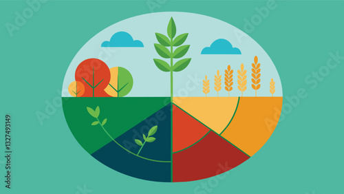 The pie chart illustrated the percentage of different crops that have been impacted by climate change with some showing a more drastic decrease in yields than others.. Vector illustration