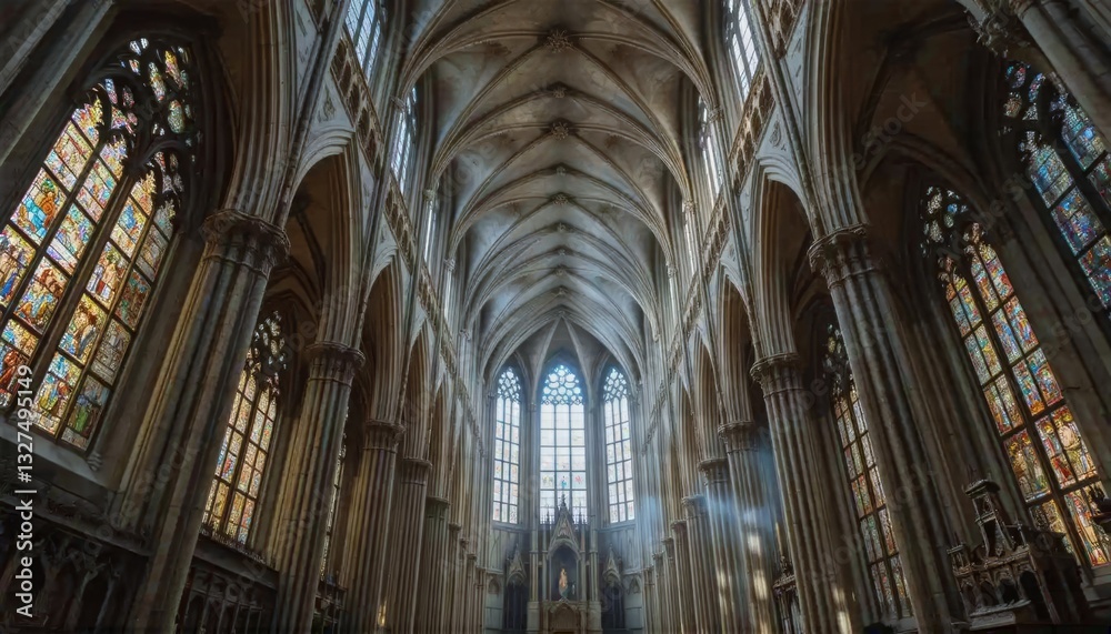 Fototapeta premium Gothic Cathedral Interior Sunlight
