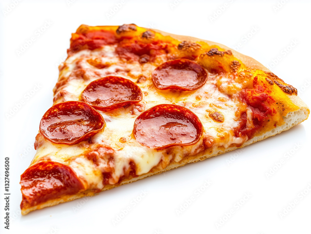 Pepperoni pizza slice isolated on a white background Pepperoni pizza slice isolated on a white background
