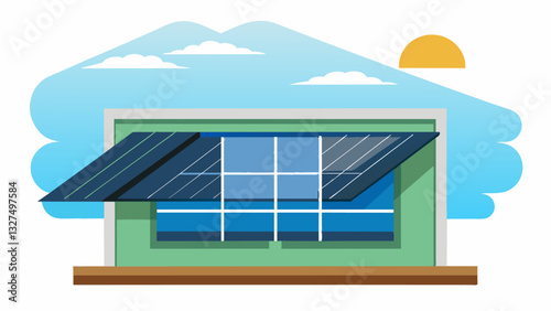 Solarpowered louvres that automatically adjust to regulate airflow and maintain optimum temperature.. Vector illustration