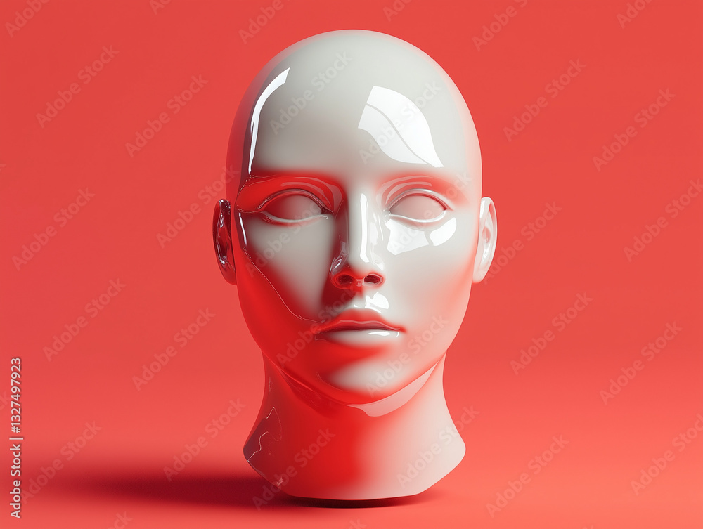 Glossy mannequin head isolated on a red background Glossy mannequin head isolated on a red background