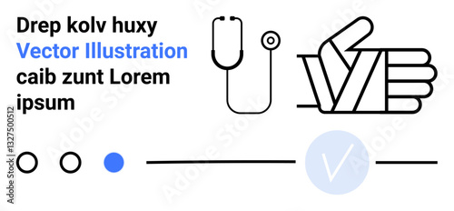 Stethoscope, thumbs up gesture, and check mark icon with surrounding text. Ideal for healthcare, medical approval, success, validation, wellness health checks user interface. Landing page