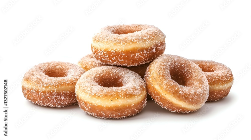Front view of sugar-glazed cinnamon donuts Front view of sugar-glazed cinnamon donuts