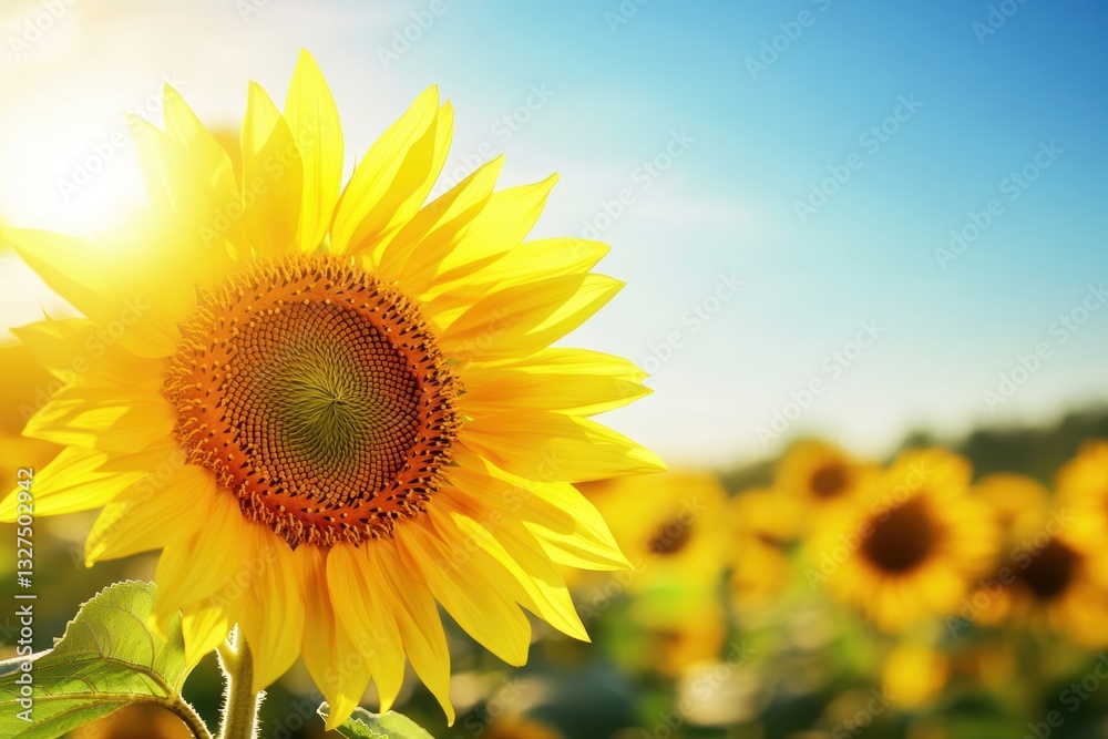 Obraz premium 明るい日差しの中で咲くひまわり畑の美しい風景