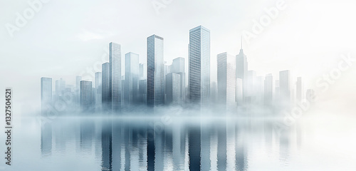 Shadow of office buildings with skyscrapers on a white background.