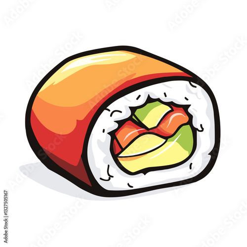 Sushi roll with salmon and avocado, clean and modern design, vector icon