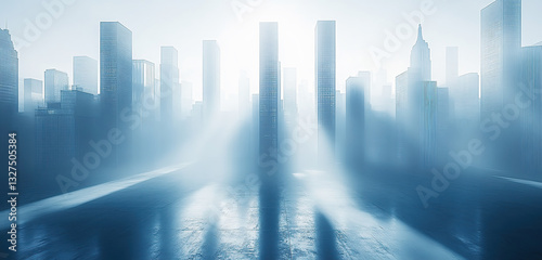 Shadow of office buildings with skyscrapers on a white background.