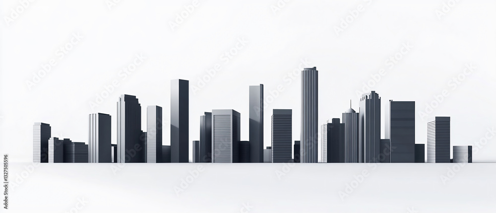 Obraz premium Shadow of office buildings with skyscrapers on a white background.