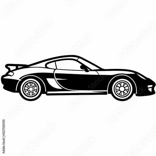 Black and White Car Silhouette: Sleek Sports Car Vector Illustration for Automotive Design and Graphic Projects