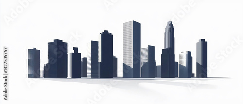 Shadow of office buildings with skyscrapers on a white background.