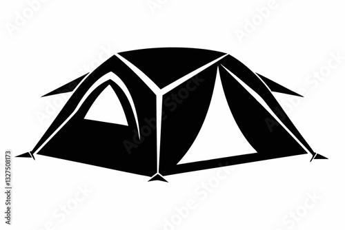 camping tent line art silhouette vector illustration