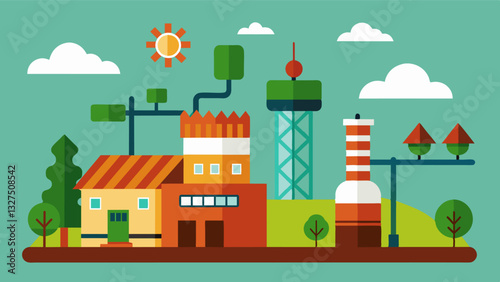 The farm is designed to be easily expandable with the ability to add new towers reservoirs and growing mediums as needed.. Vector illustration