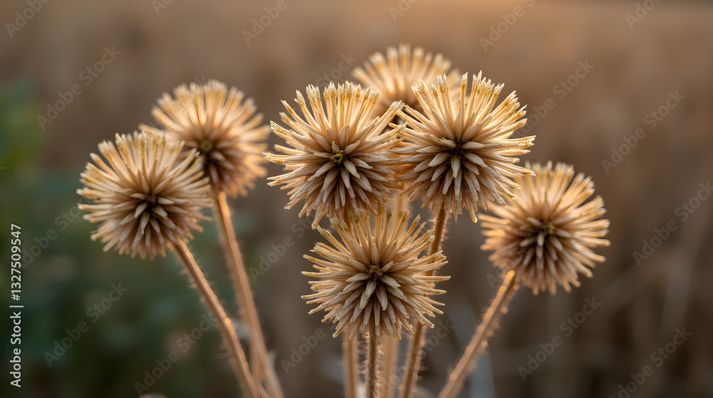 Dried Brown Globe Thistle Seed Heads - Spiky Spheres Close-Up Botanical Nature Dried Brown Globe Thistle Seed Heads - Spiky Spheres Close-Up Botanical Nature
