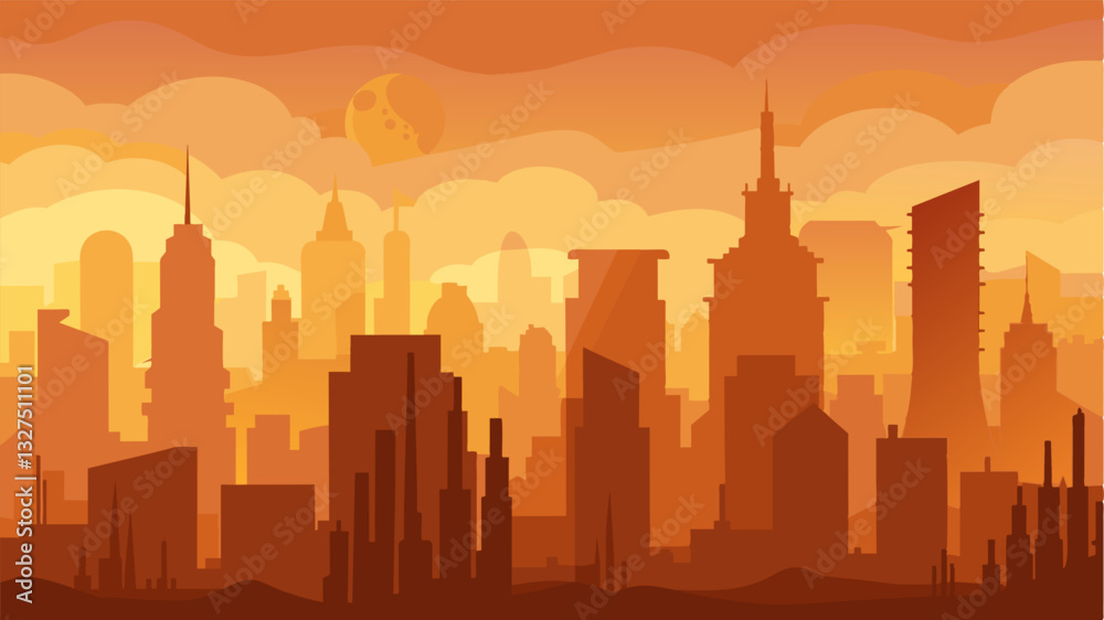 Obraz premium The oncestunning skyline was now marred by a thick layer of smog caused by the citys failure to address the climate crisis.. Vector illustration