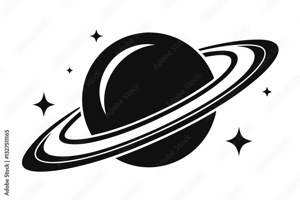 saturn with sparkle line art silhouette vector illustration saturn with sparkle line art silhouette vector illustration