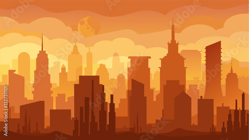 The oncestunning skyline was now marred by a thick layer of smog caused by the citys failure to address the climate crisis.. Vector illustration