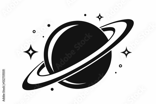 saturn with sparkle line art silhouette vector illustration