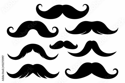 set of mustaches line art silhouette vector illustration