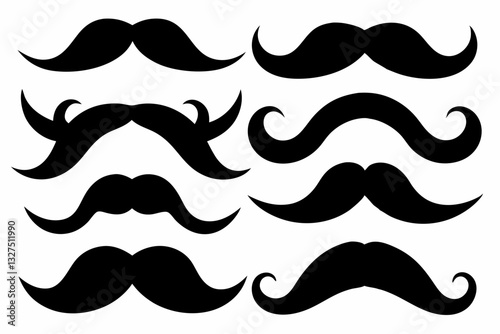 set of mustaches line art silhouette vector illustration