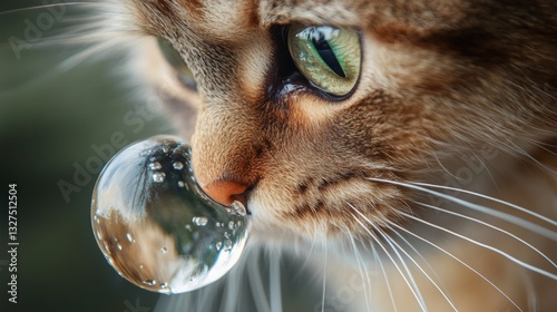 Intriguing Cat Sniffing a Bubble