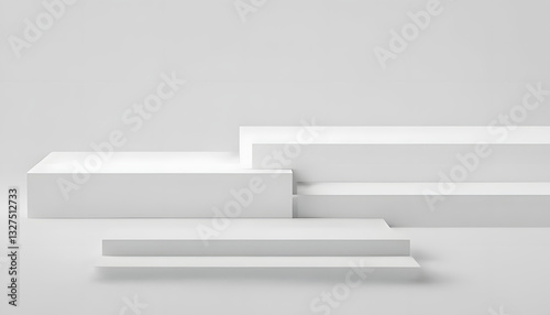 Three White Rectangular Platforms On Light Gray Background