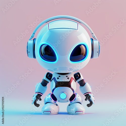 Wallpaper Mural Cute blue alien robot with headphones on pink background. Futuristic toy design concept. 3D rendering of artificial intelligence for children's entertainment and education Torontodigital.ca