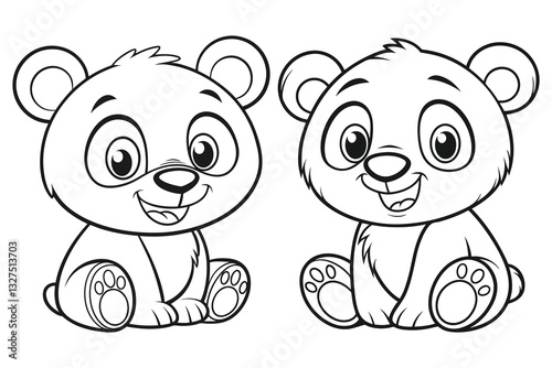 Adorable Bear Cubs Coloring Page for Kids line art silhouette.