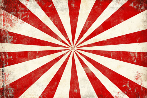 Circus background and spiral retro rays vector pattern. Vintage poster of red white sun or star burst radial lines with grunge texture, circus, carnival, summer fair or chapiteau backdrop