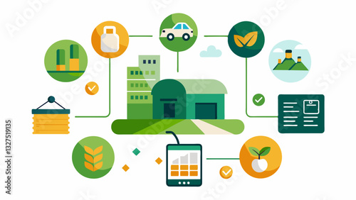 The digital tracking system integrates with the farms financial records providing a comprehensive overview of income expenses and profitability for the entire operation.. Vector illustration