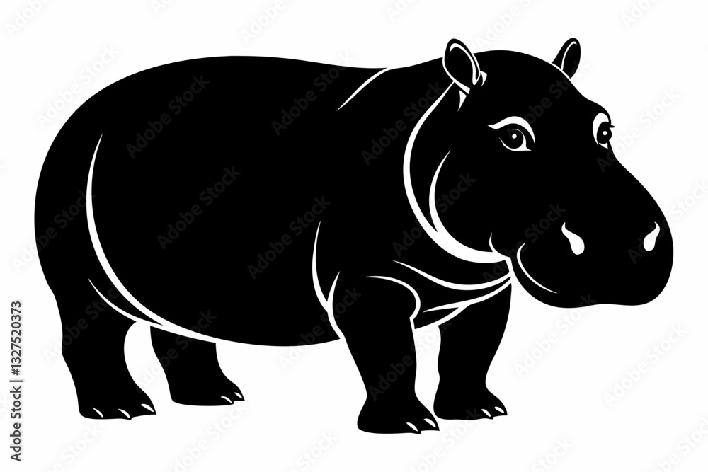 Fototapeta premium hippopotamus line art silhouette vector illustration