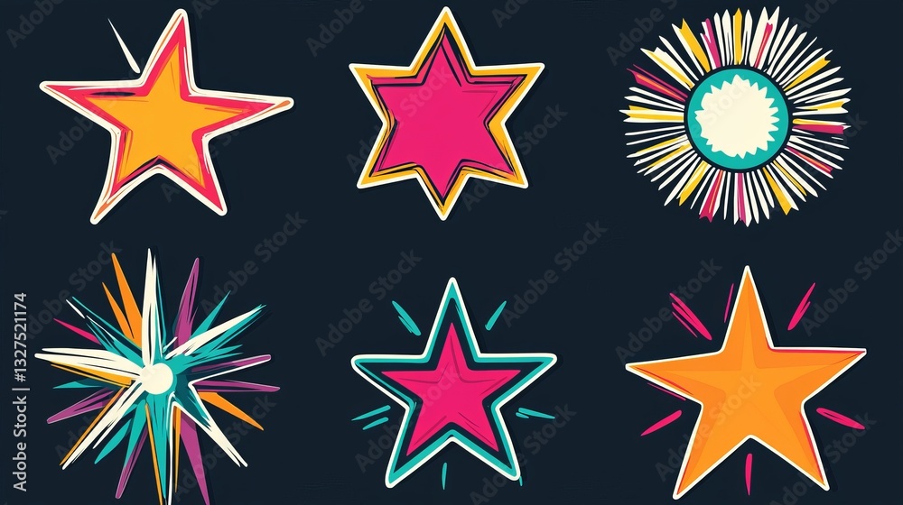 Starburst sticker vector set featuring a vibrant collection of suns, stars, and shining symbols. Includes star icons, flower-like bursts, sale badges, blank labels, and emblem stickers. Starburst sticker vector set featuring a vibrant collection of suns, stars, and shining symbols. Includes star icons, flower-like bursts, sale badges, blank labels, and emblem stickers.