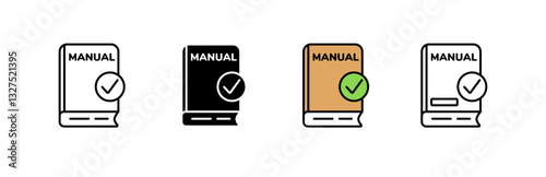 Four book manual icons with check marks showing approval, each in different design styles and colors.
