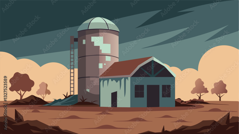The once vibrant and bustling silo is now a haunting sight with broken windows and layers of dirt and grime covering its once shiny exterior. It stands as a silent reminder of the. Vector illustration