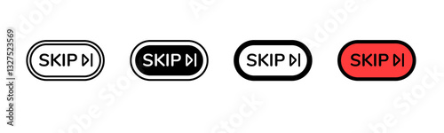 Four skip button icons display diverse styles and colors, emphasizing design and functionality.
