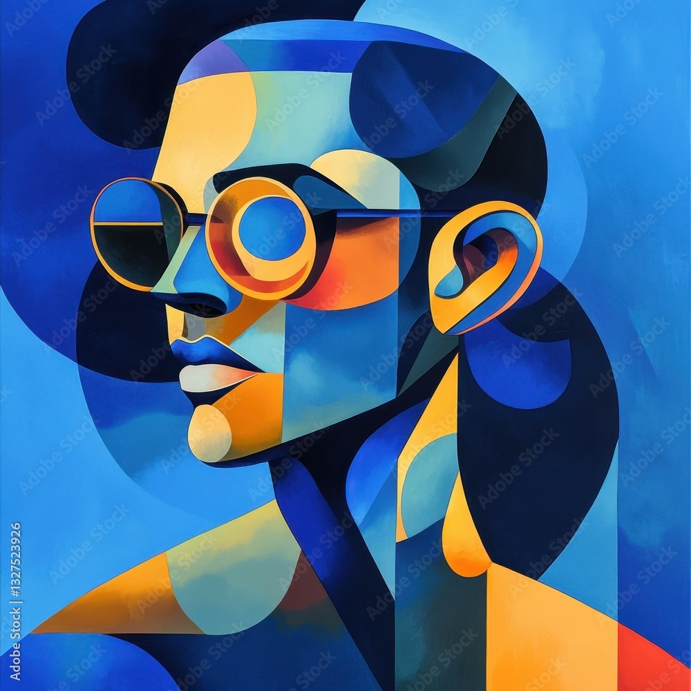 Fototapeta premium The geometric portrait of a person wearing sunglasses is colorful