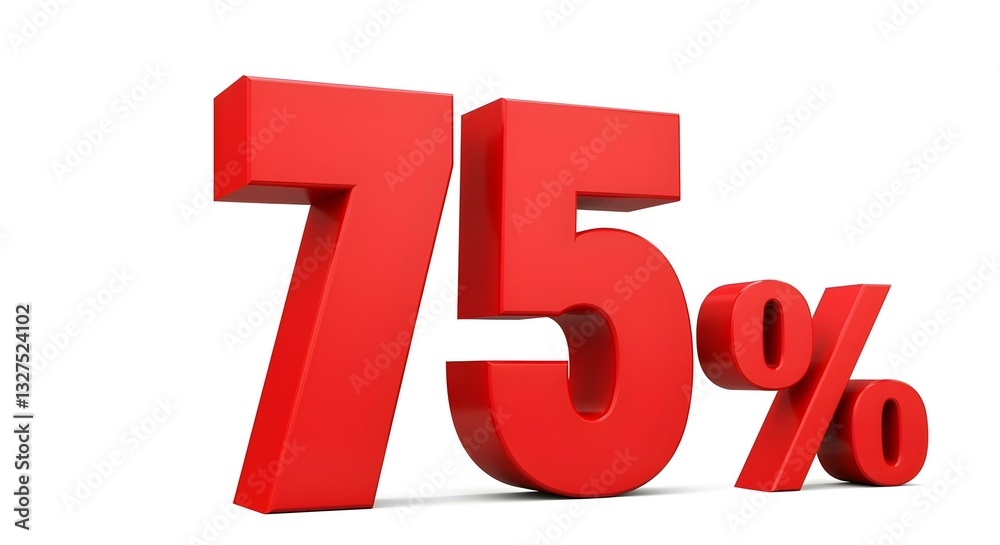 3D render of the number 75 and the percent symbol, all in red, against a white background 3D render of the number 75 and the percent symbol, all in red, against a white background