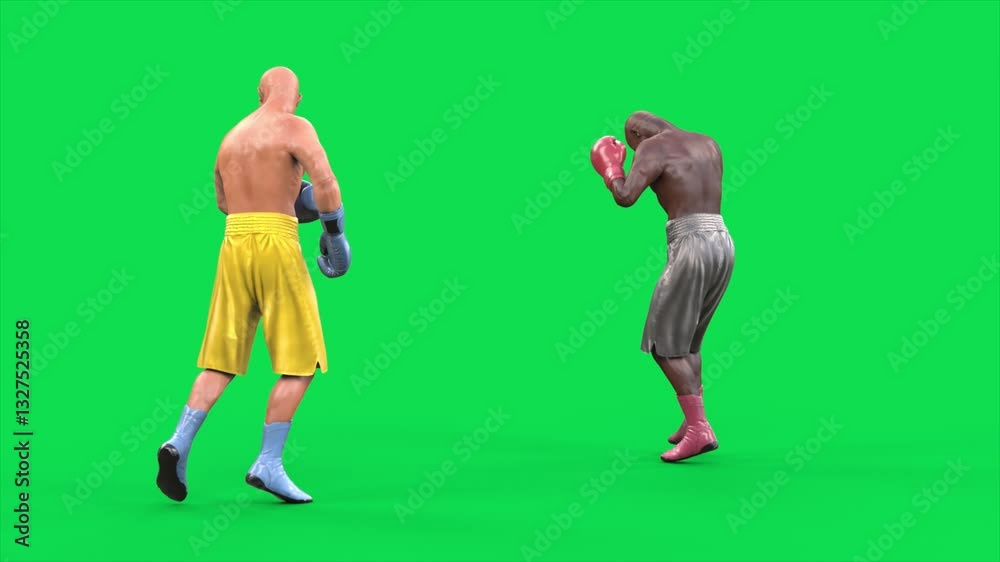Green Screen Boxers Fight in the Ring, Boxe 3D Animation Rendering CGI 4K Green Screen Boxers Fight in the Ring, Boxe 3D Animation Rendering CGI 4K