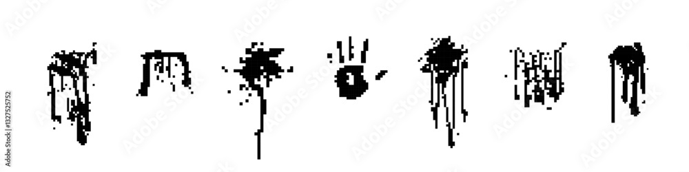 Fototapeta premium Black ink splatters create diverse shapes in a symmetrical pattern, showcasing creative design elements.