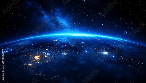 Planet earth with shining cities and star background