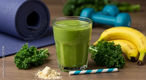 Healthy Green Smoothie with Kale & Protein photo