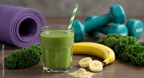 Healthy Green Smoothie with Kale & Protein photo